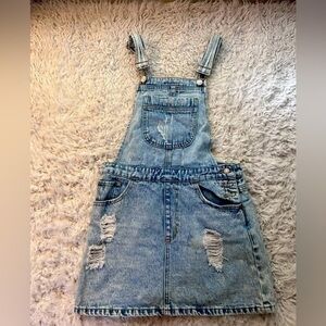 Forever 21 distressed denim overall skirt, size S